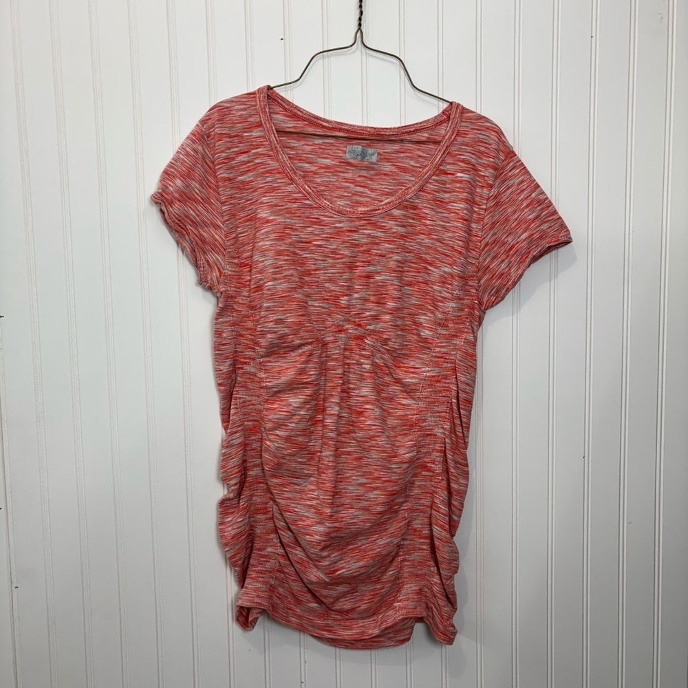 Athleta Coral Heathered ruched Short Sleeve athletic stretchy shirt